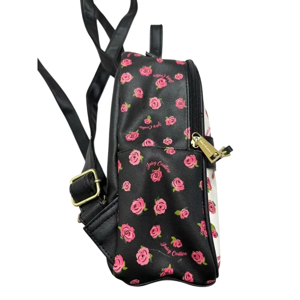 JUICY COUTURE Mini Backpack Pink Roses Black White Gold Zipper Y2K - Picture 4 of 9